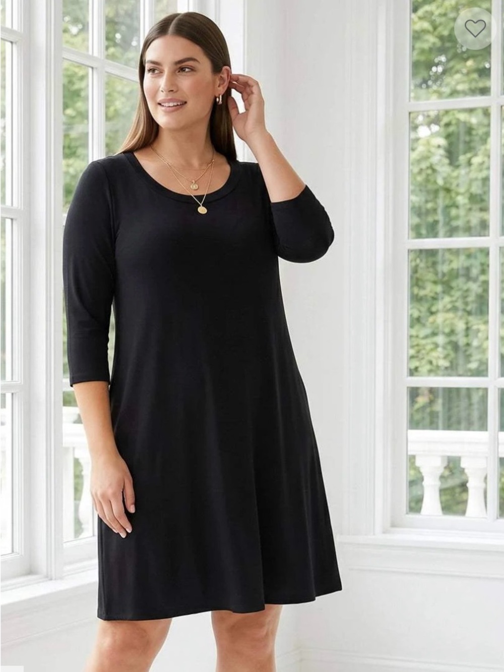 Karen Kane Scoop Neck Black Dress with Three-Quarter Sleeves